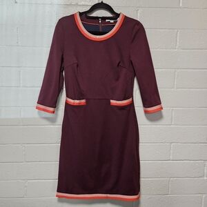 Boden Dress Size 6 Burgundy Lined Long Sleeve 2 Front Pockets